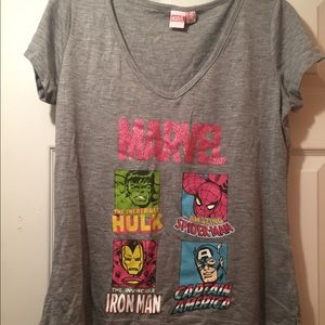 Gray Marvel V-Neck Tee